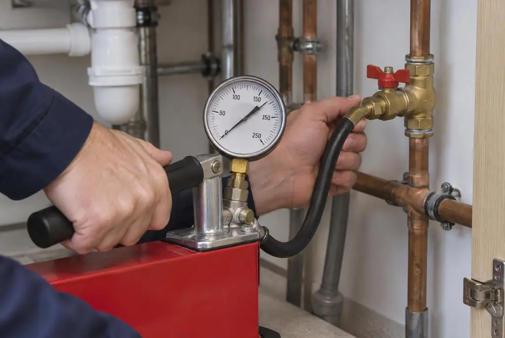 Lekdetectie Hulshorst – druktest op een waterleiding met een manometer