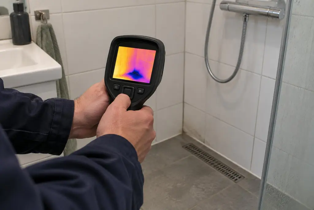 Lekdetectie Hulshorst – lekdetectiespecialist met warmtebeeldcamera in een badkamer